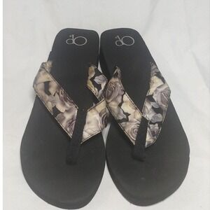 OP Ocean Pacific Womens Black Floral Rose Wedge Platform Flip Flops Size 7-8